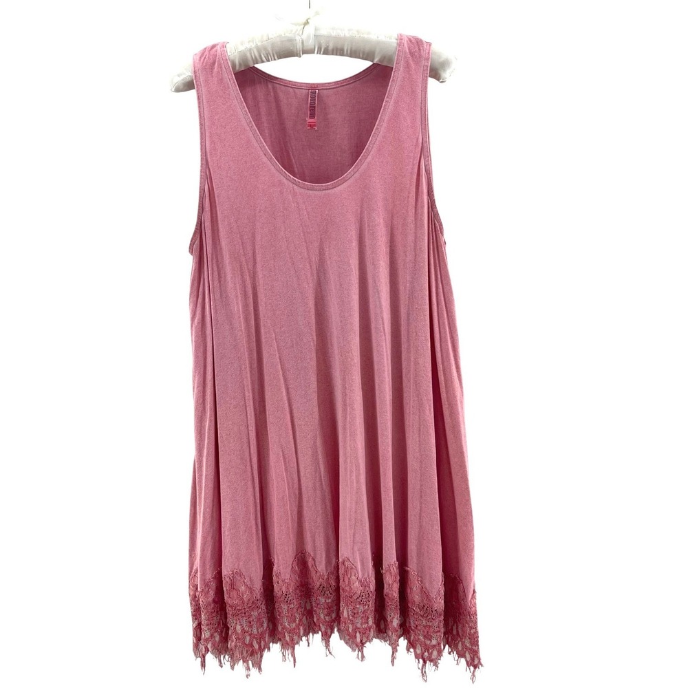 Monoreno Boho Tunic Dress Womens L Pink Mineral Wash Lace Coastal Cowgirl